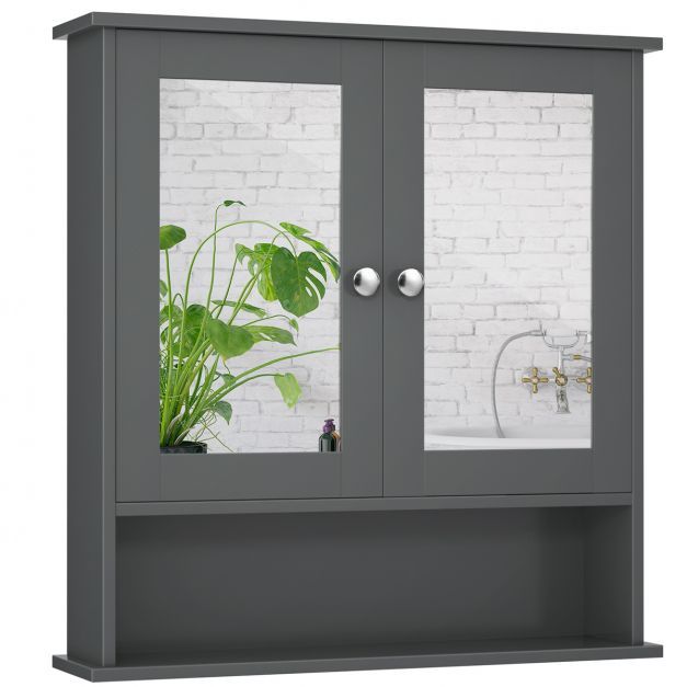 Spiegelschrank mit höhenverstellbarer Ablage und Spiegeltür, Badschrank Hängeschrank, Badezimmerschrank, 58,5x56,5x13,5cm Grau