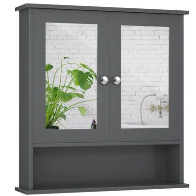 Spiegelschrank mit höhenverstellbarer Ablage und Spiegeltür, Badschrank Hängeschrank, Badezimmerschrank, 58,5x56,5x13,5cm Grau