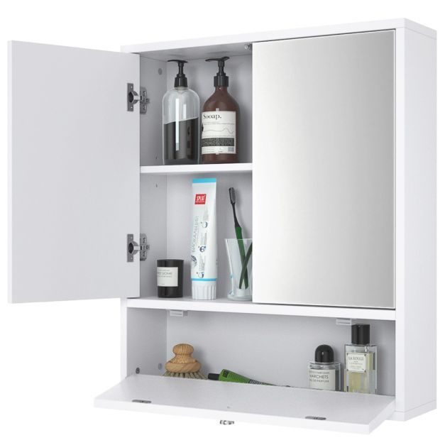 Spiegelschrank Badschrank mit Spiegel Hängeschrank Weiss 54 x 14 x 62 cm