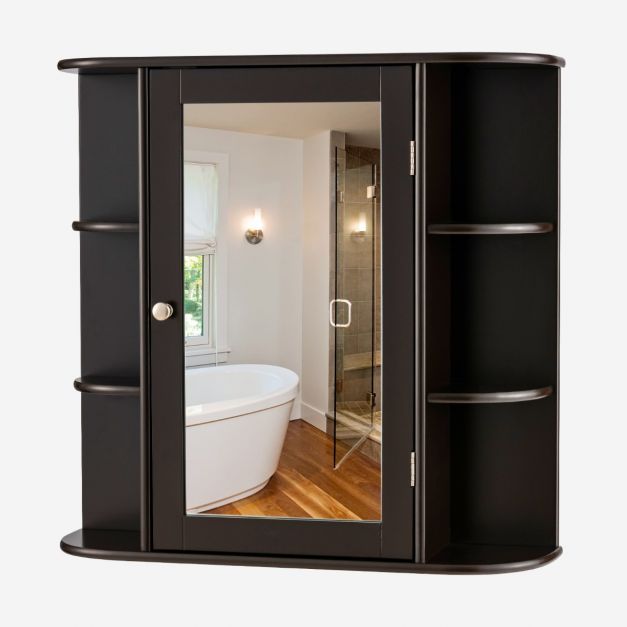 Badschrank mit Spiegel, Spiegelschrank 66 x 16,7 x 63 cm Braun