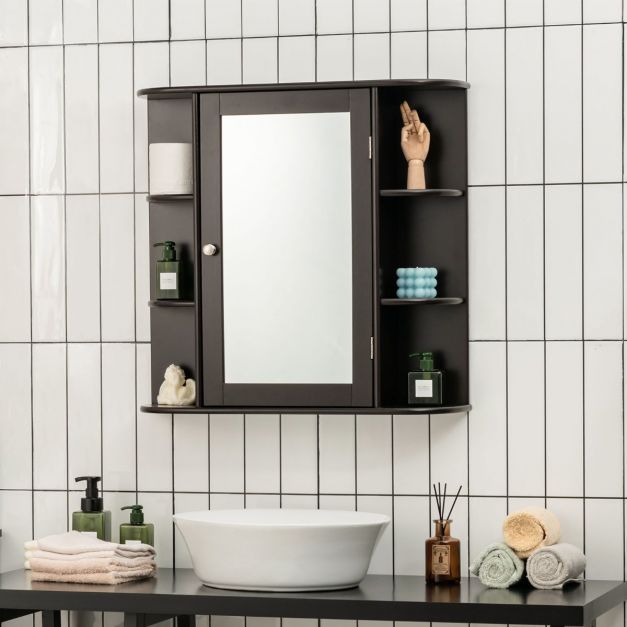 Badschrank mit Spiegel, Spiegelschrank 66 x 16,7 x 63 cm Braun