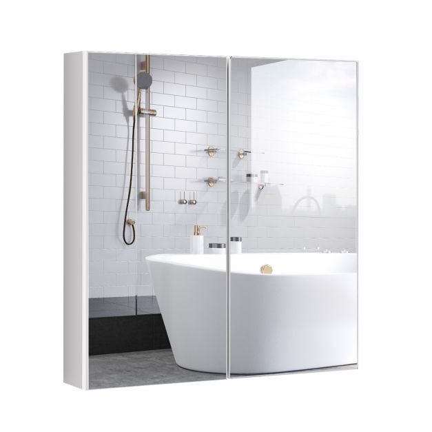 Badezimmer Spiegelschrank Wandschrank Hängeschrank mit Spiegel Weiss 62 x 11 x 65 cm