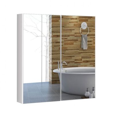 Badezimmer Spiegelschrank Wandschrank Hängeschrank mit Spiegel Weiss 62 x 11 x 65 cm
