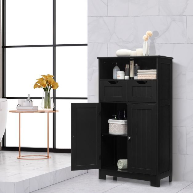 Schrank mit höhenverstellbarer Ablage Badschrank 60 x 30 x 109 cm Schwarz