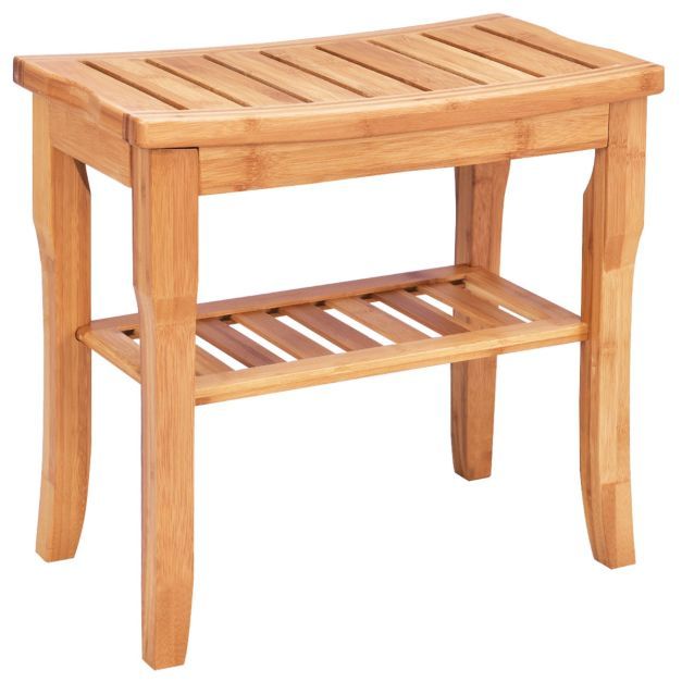 Duschhocker aus Bambus Badhocker mit Ablagefach 48,5 x 27 x 45 cm
