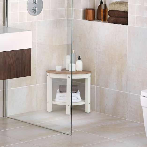 Eck-Duschhocker Wasserdichte Badezimmer-Fußstütze mit Ablagefläche Weiss