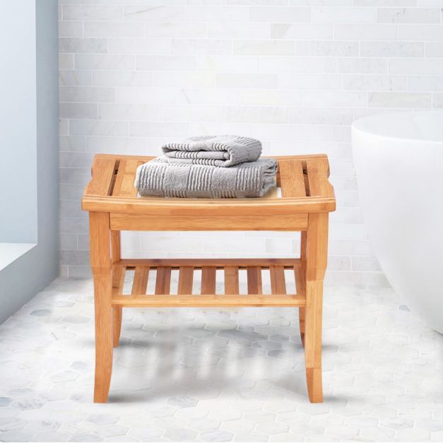 Duschhocker aus Bambus Badhocker mit Ablagefach 48,5 x 27 x 45 cm