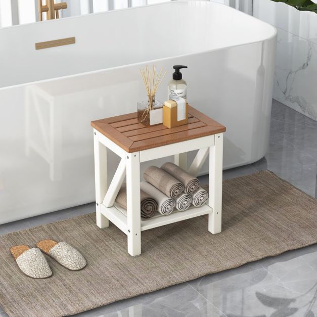 Duschbank Bad Sitzbank mit Ablage bis 150 kg Belastbar Wasserdichte Badezimmerbank 43 x 32 x 47 cm