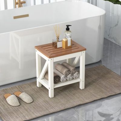 Duschbank Bad Sitzbank mit Ablage bis 150 kg Belastbar Wasserdichte Badezimmerbank 43 x 32 x 47 cm