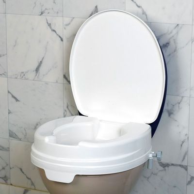 Toilettensitzerhöhung aus glattem Kunststoff weiss - mit Deckel