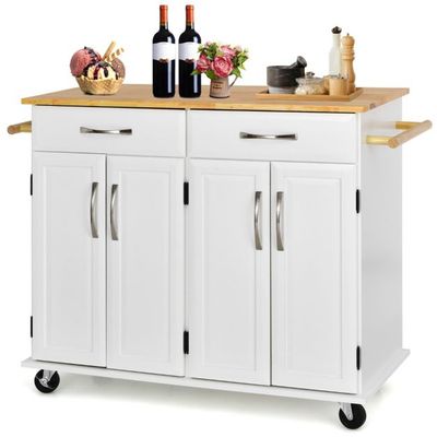 Rollender Küchenwagen mit Arbeitsplatte 4-türiger Servierwagen 122 x 48 x 92,5 cm weiss