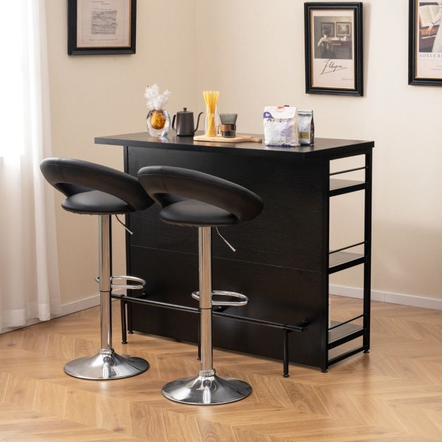 Hausbar Schrank mit 4 Offenen Ablagen & Weinregal & Gläserhalter Küchenregal, schwarz