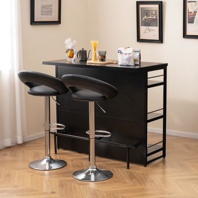 Hausbar Schrank mit 4 Offenen Ablagen & Weinregal & Gläserhalter Küchenregal, schwarz