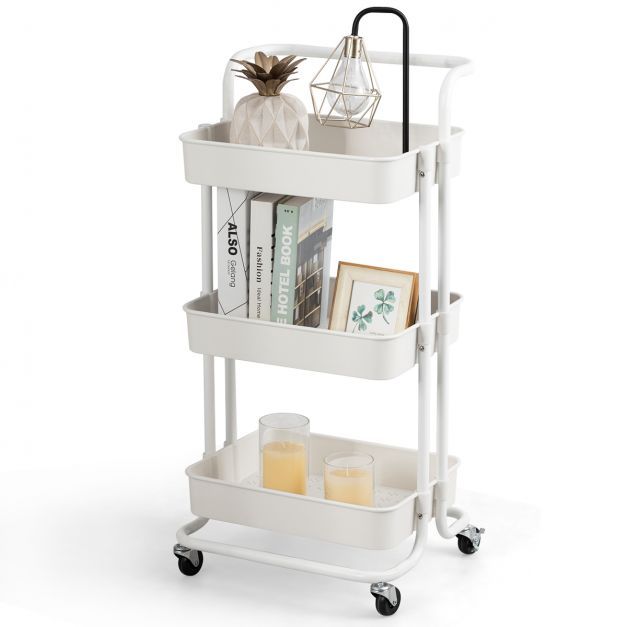 Rollwagen 3 Regale Mehrzweckwagen Coiffeur-Wagen weiss