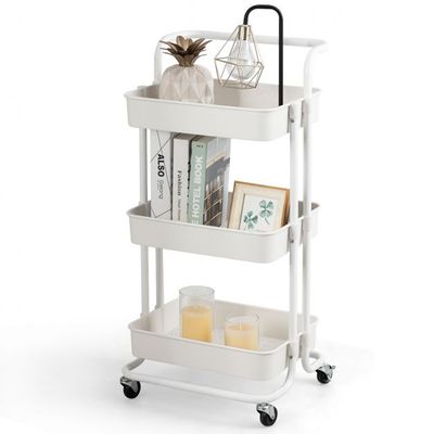 Rollwagen 3 Regale Mehrzweckwagen Coiffeur-Wagen weiss