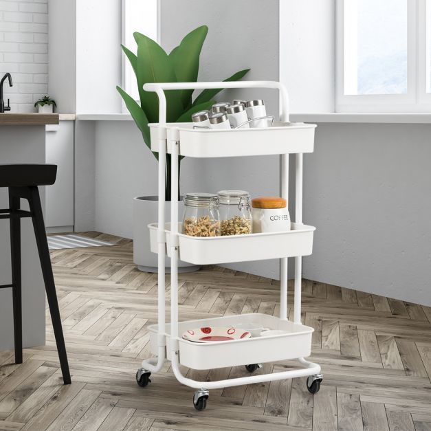 Rollwagen 3 Regale Mehrzweckwagen Coiffeur-Wagen weiss