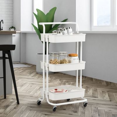 Rollwagen 3 Regale Mehrzweckwagen Coiffeur-Wagen weiss