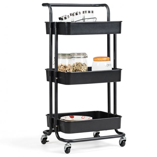Rollwagen 3 Regale Mehrzweckwagen Coiffeur-Wagen schwarz
