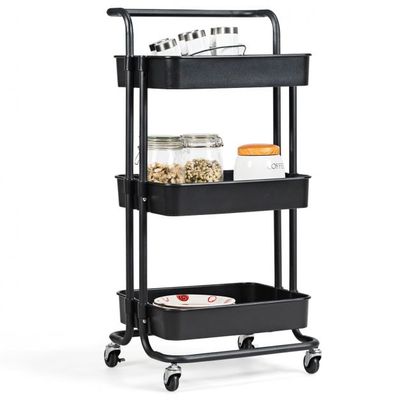 Rollwagen 3 Regale Mehrzweckwagen Coiffeur-Wagen schwarz