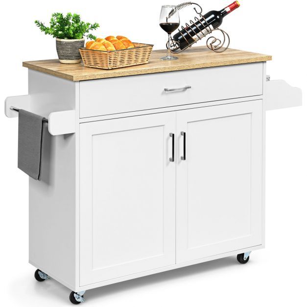 Servierwagen mit Handtuchhalter &amp; Gewürzboard &amp; Schublade Kücheninsel weiss