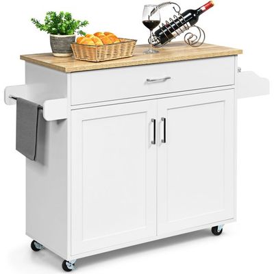 Servierwagen mit Handtuchhalter &amp; Gewürzboard &amp; Schublade Kücheninsel weiss