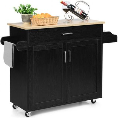 Servierwagen mit Handtuchhalter &amp; Gewürzboard &amp; Schublade Kücheninsel schwarz