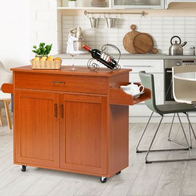 Servierwagen mit Handtuchhalter & Gewürzboard & Schublade Kücheninsel braun