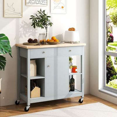 Küchenwagen mit Rollen Kücheninsel mit Arbeitsplatte Servierwagen mit 2 Schubladen 99 x 46 x 90 cm, grau