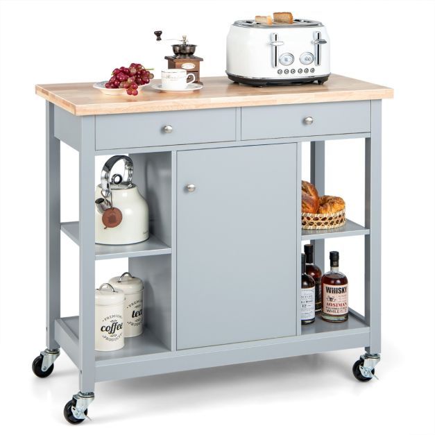 Küchenwagen mit Rollen Kücheninsel mit Arbeitsplatte Servierwagen mit 2 Schubladen 99 x 46 x 90 cm, grau