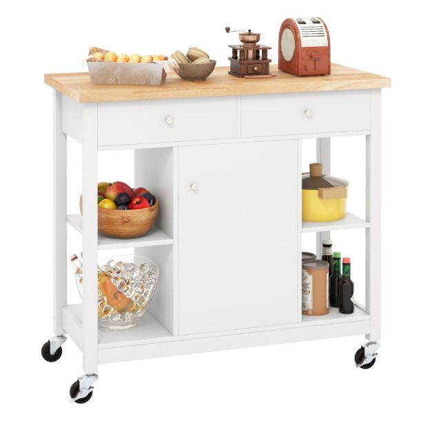 Küchenwagen mit Rollen Kücheninsel mit Arbeitsplatte Servierwagen mit 2 Schubladen 99 x 46 x 90 cm, weiss
