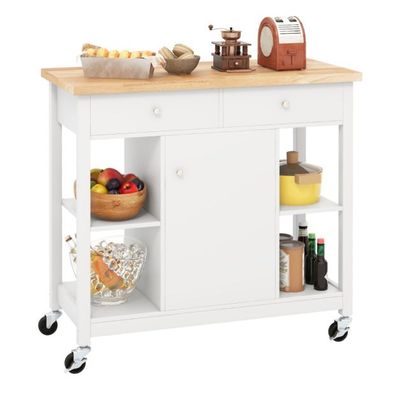 Küchenwagen mit Rollen Kücheninsel mit Arbeitsplatte Servierwagen mit 2 Schubladen 99 x 46 x 90 cm, weiss