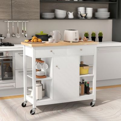 Küchenwagen mit Rollen Kücheninsel mit Arbeitsplatte Servierwagen mit 2 Schubladen 99 x 46 x 90 cm, weiss