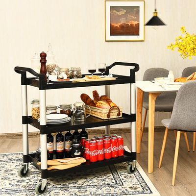 Robuster 3 stufiger Servicewagen, Teewagen mit flexiblen Rädern und Bremssystem Schwarz