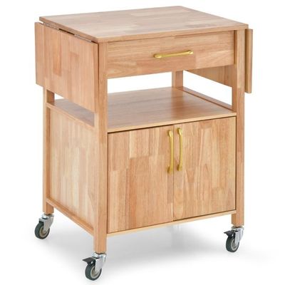 Küchenwagen mit Klappbarer Arbeitsplatte &amp; Schublade &amp; Schrank Servierwagen Natur