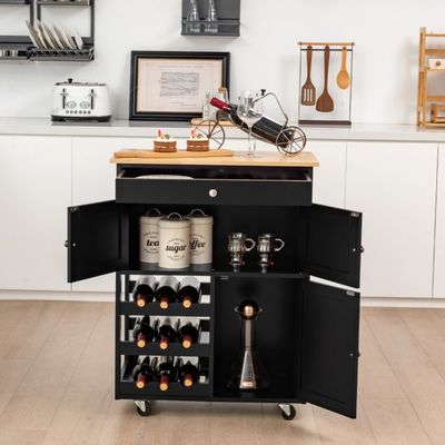 Küchenwagen mit Arbeitsplatte,Weinregal, Schublade 67 x 37 x 86,5 cm Schwarz