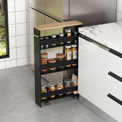 4 Ebenen Nischenregal Küchenwagen 48 x 13 x 81 cm Schwarz + Natur