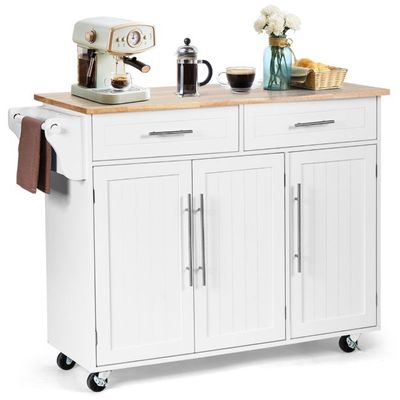 Kücheninsel Servierwagen Küchenwagen mit Rollen Weiss 122 x 46 x 92,3 cm