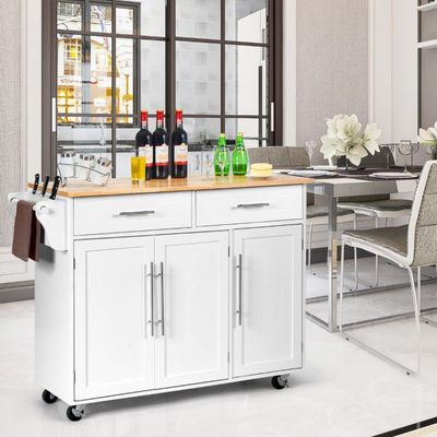 Kücheninsel Servierwagen Küchenwagen mit Rollen Weiss 122 x 46 x 92,3 cm