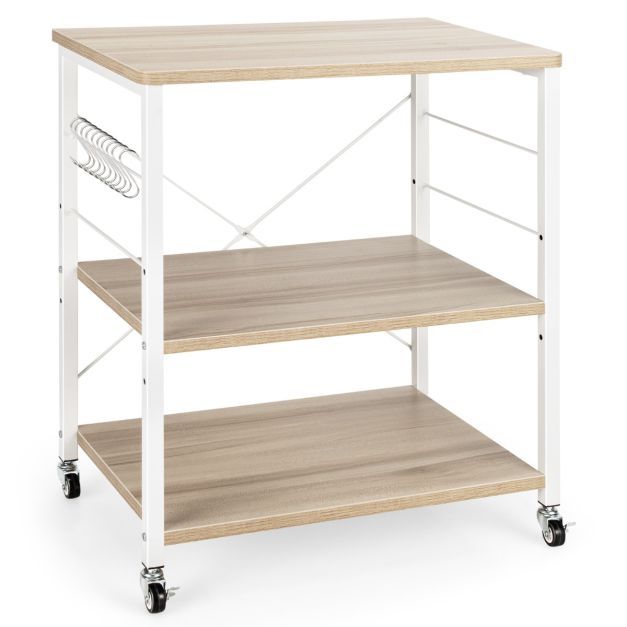 3 Ebenen Servierwagen Rollwagen 60 x 40 x 73 cm Natur