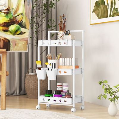 3 Ebenen Allzweck-Rollwagen mit 2 Hängebechern 42 x 29 x 83 cm Weiss
