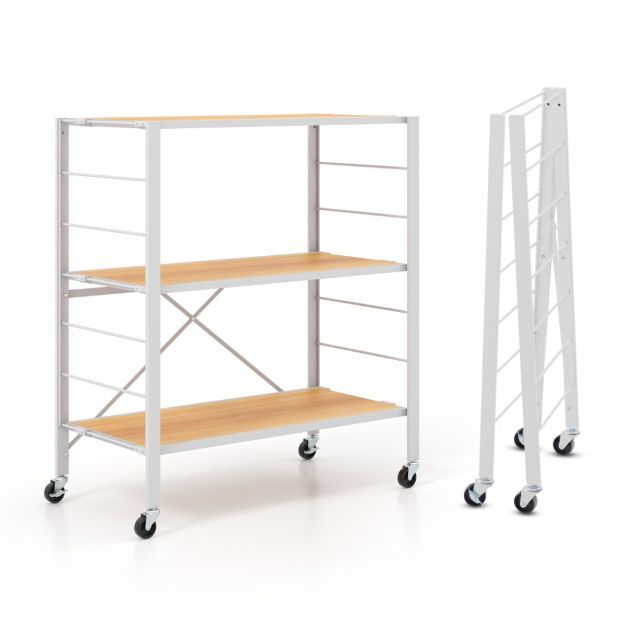 3 Ebenen Servierwagen, klappbares fahrbares Regal weiss