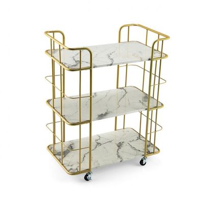 Goldener Barwagen 3-Stöckiger Servierwagen mit Marmoroberfläche 66 x 40 x 82 cm