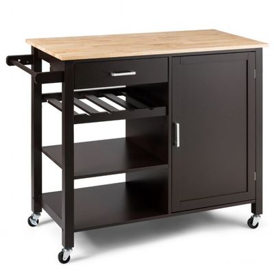 Rollender Küchenwagen Mobile Kücheninsel mit Schublade 100 x 48 x 90 cm Braun