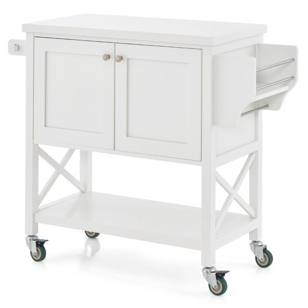 Küchenwagen mit Schrank &amp; Ablage &amp; Handtuchhalter &amp; Gewürzregal Servierwagen Weiss