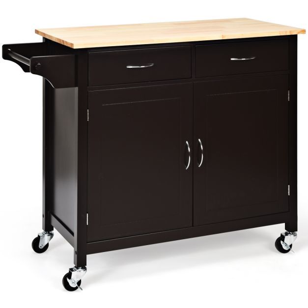 Mobile Kücheninsel Servierwagen mit Schubladen 110 x 48 x 90 cm Braun