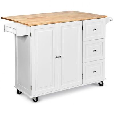 Rollbarer Küchenwagen mit Klappbarer Arbeitsfläche Kücheninsel 136 x 76 x 91 cm Weiss