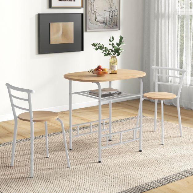 3tlg. Essgruppe Küchentisch &amp; Stühle mit Weinregal Platzsparende Sitzgruppe Esszimmergruppe, weiss