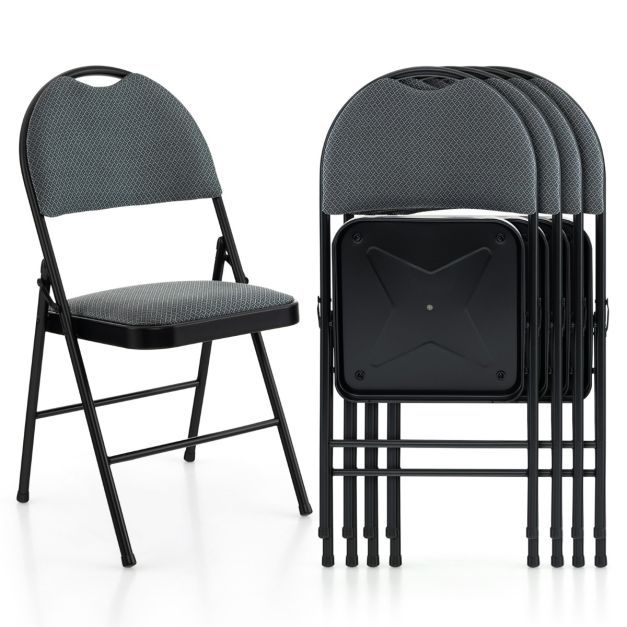 4 Klappstühle tragbare Metallstühle mit gepolstertem Sitz gepolsterte Stühle für Zuhause Grau