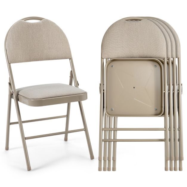 4 Klappstühle tragbare Metallstühle mit gepolstertem Sitz gepolsterte Stühle für Zuhause Beige