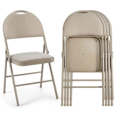 4 Klappstühle tragbare Metallstühle mit gepolstertem Sitz gepolsterte Stühle für Zuhause Beige